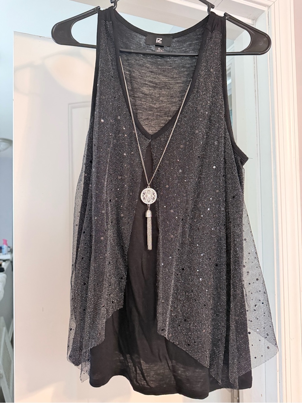Iz Byer Black Sheer Layered Tank